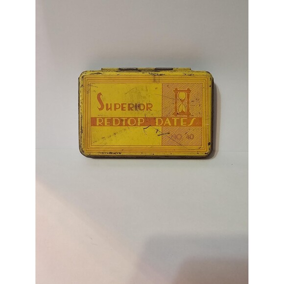 Collectible Vintage Superior Redtop Solid Rubber Dates Stamp Empty Tin Antique - Picture 1 of 4